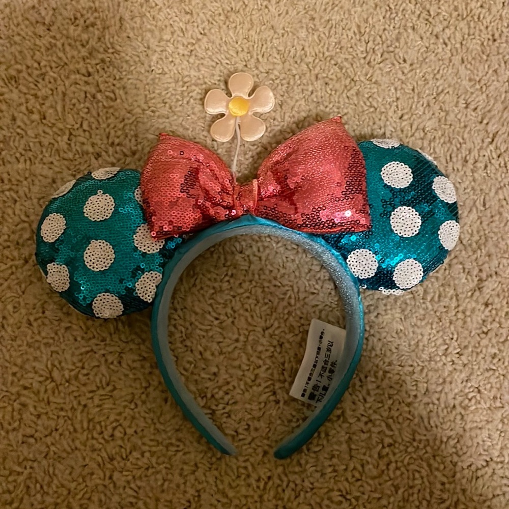 Disney Parks Blue Polka Dot Daisy Ear Headband